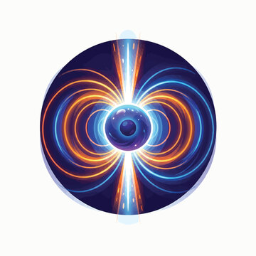 Abstract depiction of a glowing orb surrounded by concentric rings of blue and orange light, suggesting magnetic fields or energy flow.