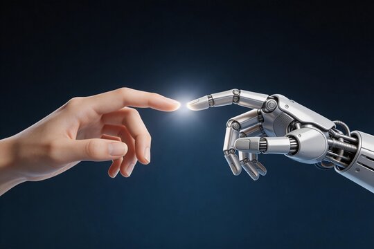 Human hand and robotic hand touching