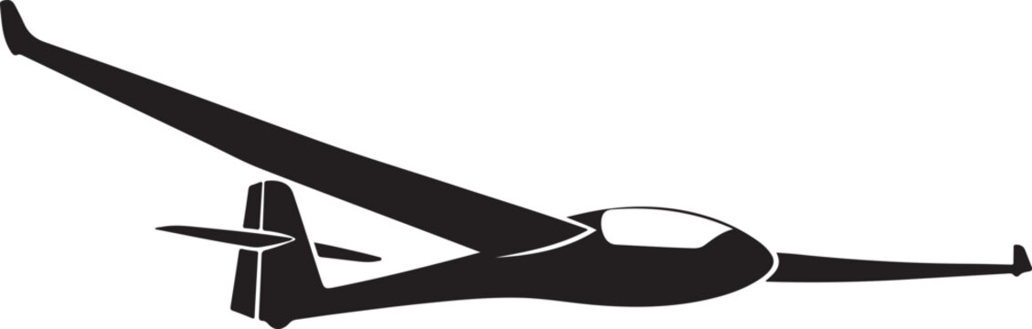 Glider airplane, sailplane, black silhouette, vector aircraft, aviation icon