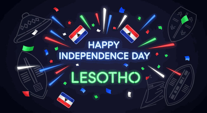 Happy Independence Day Lesotho with flag and traditional symbols.