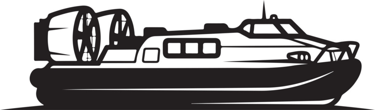Black hovercraft, vector boat, side view, illustration, transportation, vehicle