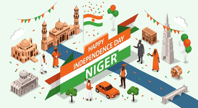 Happy Independence Day Niger: Isometric Cultural Celebration