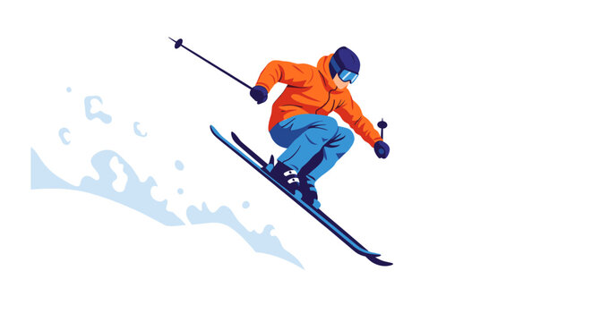 Downhill skier in colorful flat vector illustration style