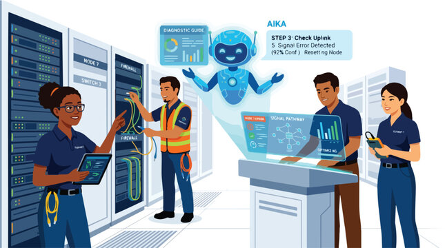 Telecom Infrastructure Team Collaboration with AI Robot Assistant in Data Center Network Operations Management
