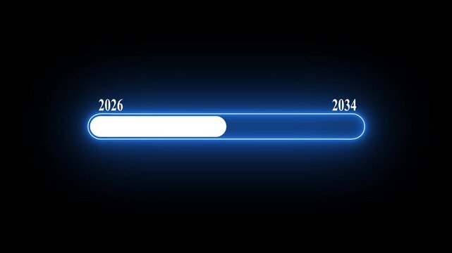New year 2026 to 2034 loading bar animation Year changing from Loading bar animation on black background.