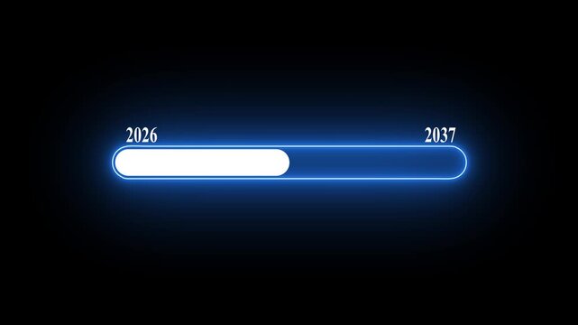 New year 2026 to 2037 loading bar animation Year changing from Loading bar animation on black background.