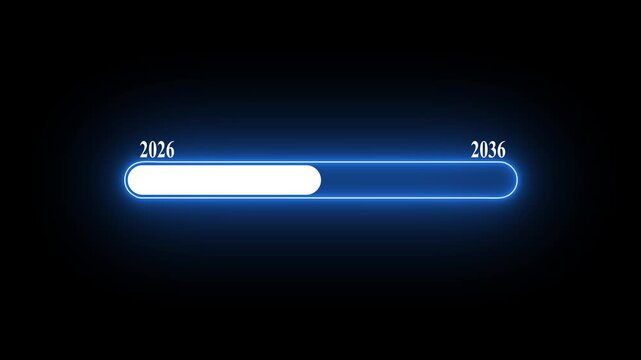 New year 2026 to 2036 loading bar animation Year changing from Loading bar animation on black background.