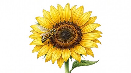 Fototapeta premium Sunflower with Bee Clipart Isolated on White Background