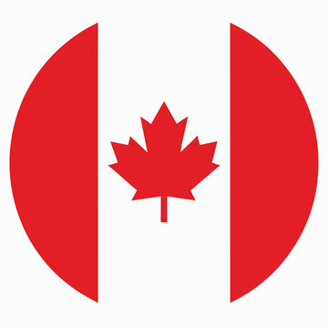 canadian flag in circular shape with red and white colors