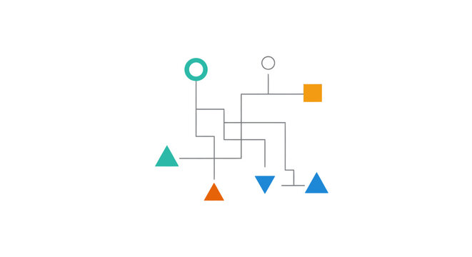 Colorful geometric flowchart diagram symbols.