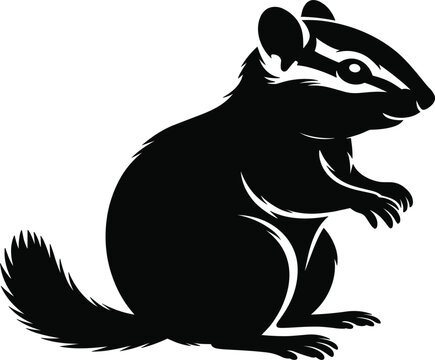 Black silhouette of cute chipmunk standing, forest wildlife animal and nature conservation concept, flat vector