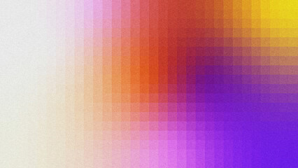 Colorful abstract gradient background with grainy texture and subtle grid overlay. Vibrant warm-to-cool color transition (white, pink, orange, red, yellow, purple). © yun visual