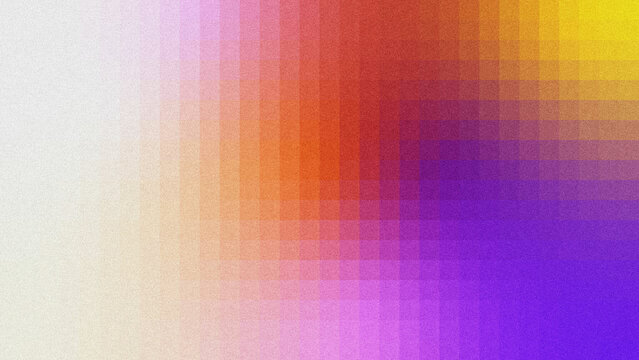 Colorful abstract gradient background with grainy texture and subtle grid overlay. Vibrant warm-to-cool color transition (white, pink, orange, red, yellow, purple).