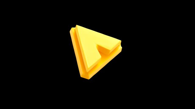 A video showcasing a bright yellow play button on a black background
