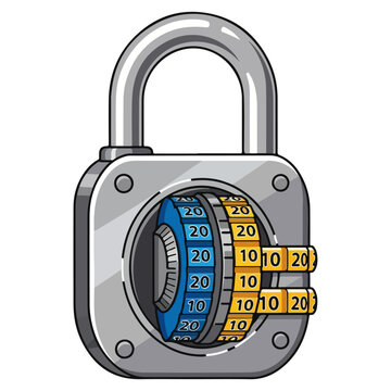combination padlock cartoon vector illustration template