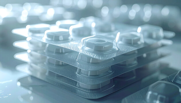 Pills blister pack stack : A stack of blister packs of pills, signifying medical treatment. and health care and scientific advancement.