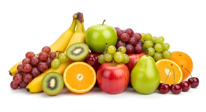 Tumpukan Berbagai Macam Buah Segar Terisolasi pada Latar Belakang Putih