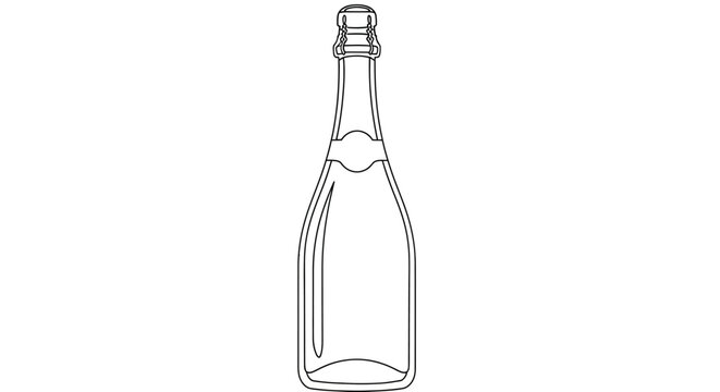 Line art illustration of a champagne bottle for celebration designs