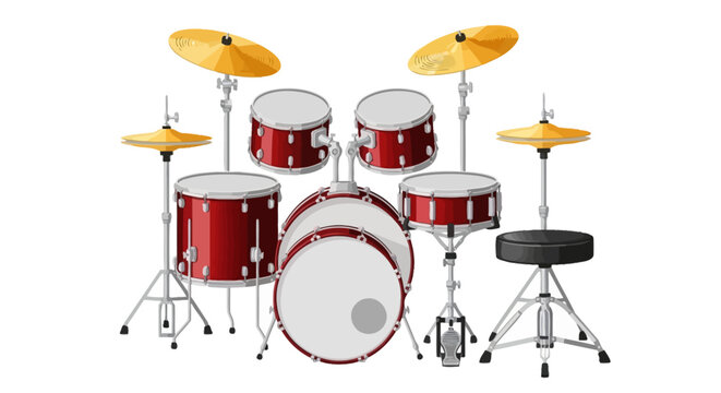 Vector illustration of a vibrant red drum kit on a white background