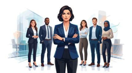 Fototapeta premium Confident Business Team Leadership Diverse Professionals Corporate Group Vector Illustration Successful Workers Collaboration