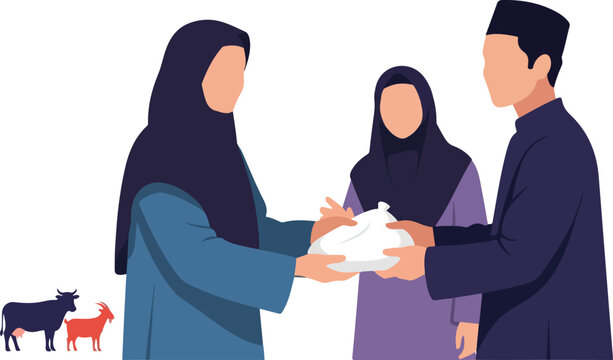 Family Giving Zakat Money.