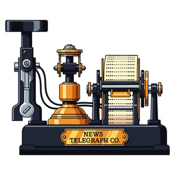 Vintage Telegraph Machine Flat Vector Illustration