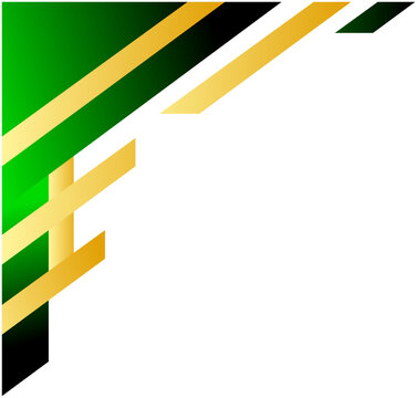 Bold green and gold stripes cut diagonally across white space. Geometric shapes create dynamic, modern visual energy. Perfect for branding, presentations, or digital design projects