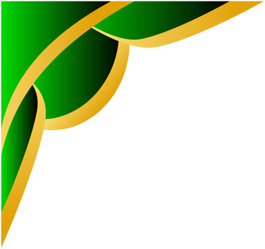 Green ribbon curves with golden edges against white. Bright, modern design ideal for headers or borders. Elegant shape draws attention to clean, uncluttered space. Perfect for marketing, branding