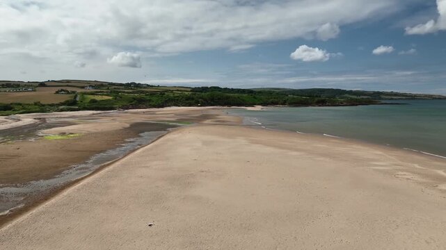 Aerial View of Sandbar and Estuary Tidal Flats on Welsh Coast Anglesey