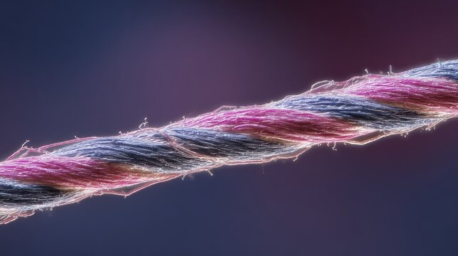Twisted fiber strands forming a colorful microscopic textile