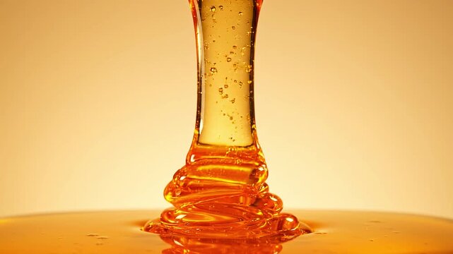 Thick Golden Honey Pouring onto a Surface