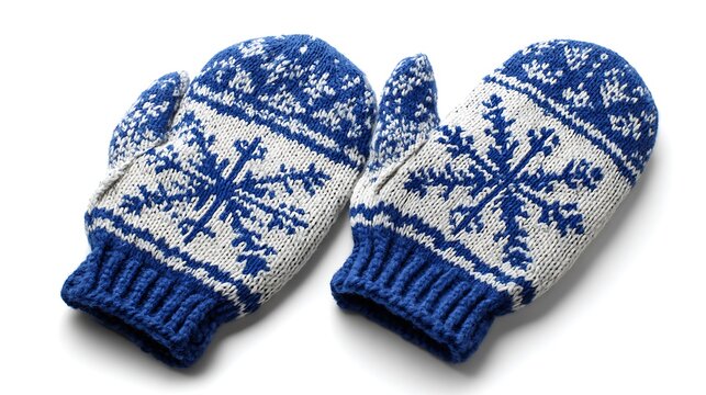 Pair of knitted mittens isolated on the white background 