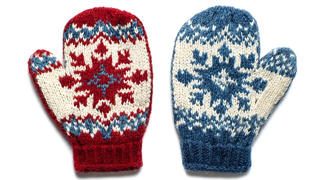 Pair of knitted mittens isolated on the white background 