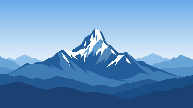 Ama Dablam mountain landscape vector, layered alpine illustration with depth, clean modern scenic design