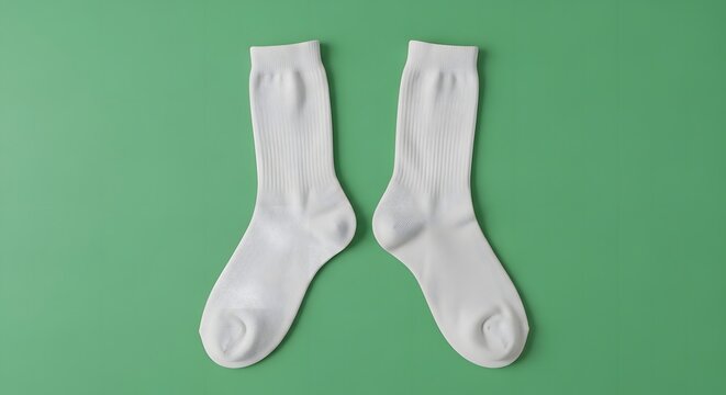 Professional studio mockup of plain white socks with soft lighting, realistic knit texture, and chroma key background for branding and product display.