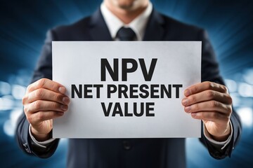 Obraz premium Financial Analyst Holding a Sign with NPV Net Present Value
