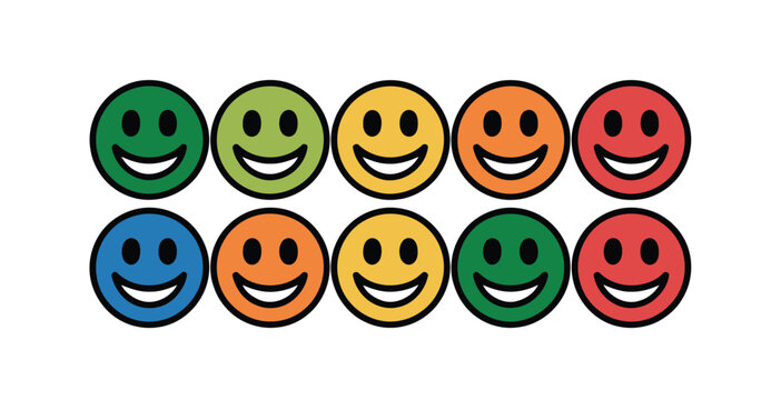 Smiley faces icon set in various colors and illustrations