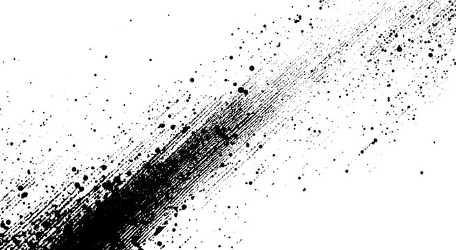 Black Ink Scatter Artistic Background. Vector black ink splatter brush stroke on diagonal halftone background