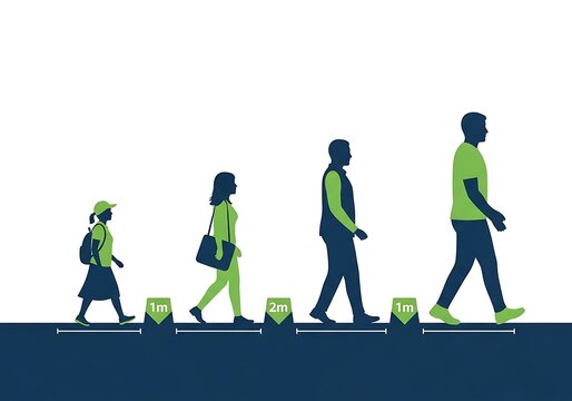 People Practicing Social Distance on Sidewalk