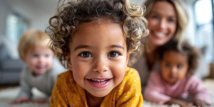Cheerful children playing indoors with a joyful expression and engaging smiles