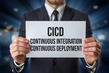 Obraz premium DevOps Engineer Holding a Sign for CICD Pipeline Concept