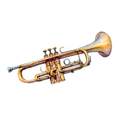 Obraz premium Trumpet watercolor drawing vector, premium quality illustration on a clean white background.