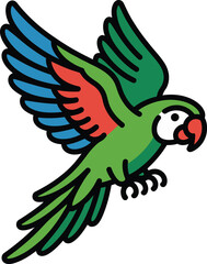 Fototapeta premium A vibrant green macaw parrot in flight with spread wings a stylized vector illustration