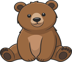 Obraz premium Cute cartoon grizzly bear sitting, adorable forest animal character for kids, flat vector illustration