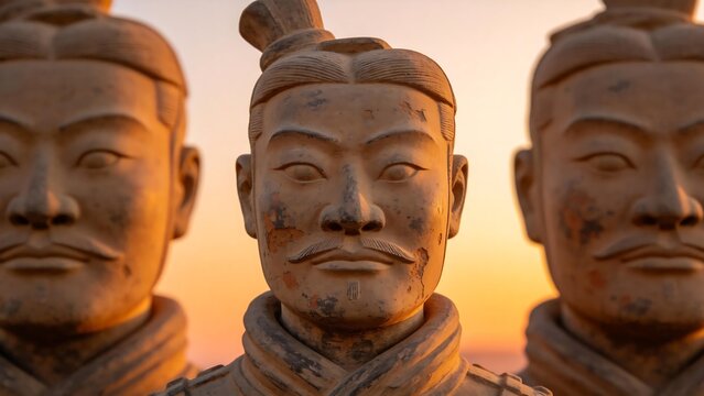 Terracotta warrior statues at sunset