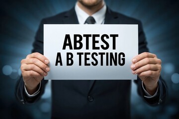 Obraz premium Marketing Professional Holding a Sign for A/B Testing