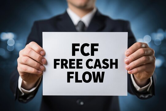 Financial Analyst Holding a Sign for FCF Free Cash Flow