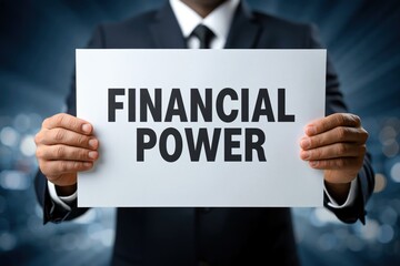 Obraz premium Businessman Holding a Sign About Financial Power