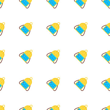Yellow backpacks for back to school seamless pattern isolated on transparent background