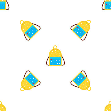 Cute yellow backpacks pattern for back to school season isolated on transparent background
